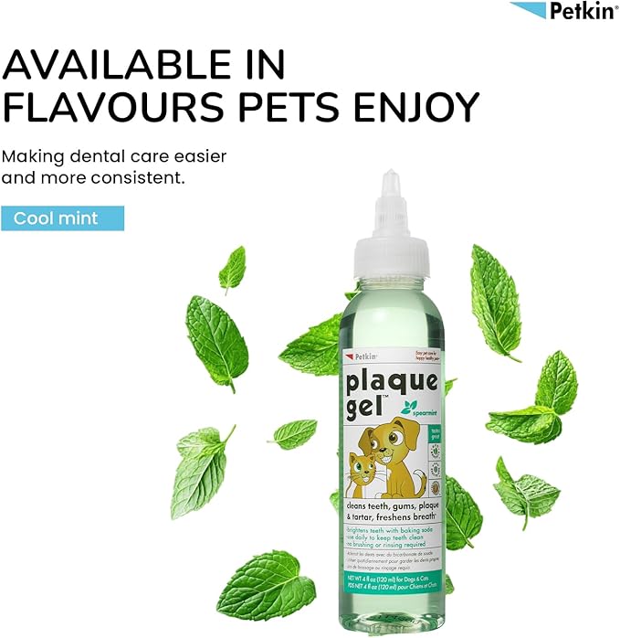 Petkin Plaque Remover Gel – Cleans Teeth and Gums, Removes Plaque and Tartar - Freshens Breath and Whitens Teeth with Baking Soda - Ideal for Daily Use, No Brushing or Rinsing - 4 fl oz