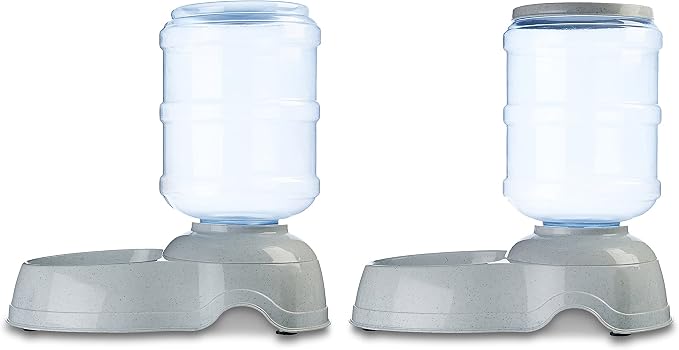 Amazon Basics Large Capacity Automatic Pet Water Dispenser and Gravity Feeder Set, Easy to Clean, 456.6fl.oz Food, 382.1fl.oz Water, Pack of 2