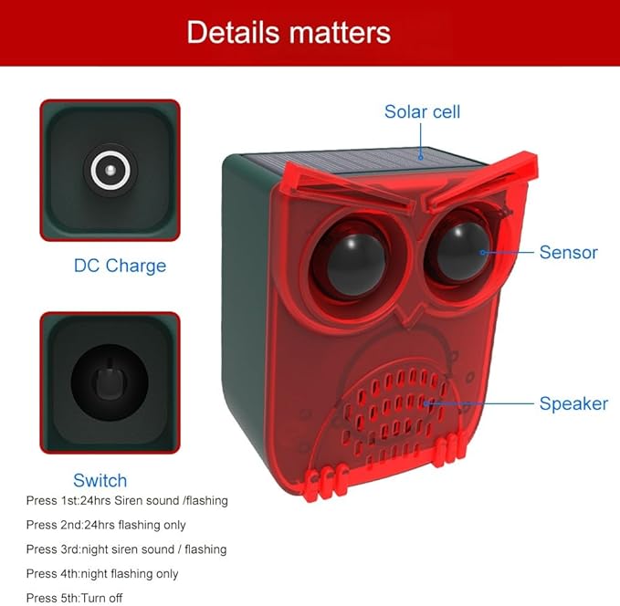 HULPPRE Solar Outdoor Motion Sensor Alarm-13 Sounds Including Dog Barking&Gunshot,130db Loud Noise Maker,4 Modes,Motion Activated Strobe Light,Say Goodbye to The intruders