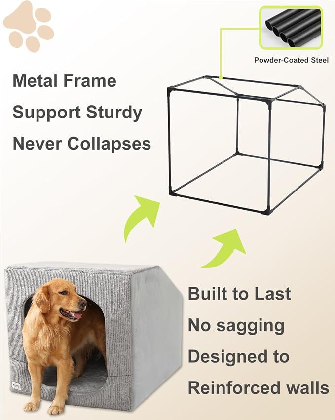 Hovicaed Indoor Dog House Extra Large Sized Dog Tent with Cave Bed 42x30ins | Enclosed Covered Dog Bed With Washable Removable Cover Pet Orthopedic Egg-Crate Foam Cushion Sturdy Frame Inside Dog House