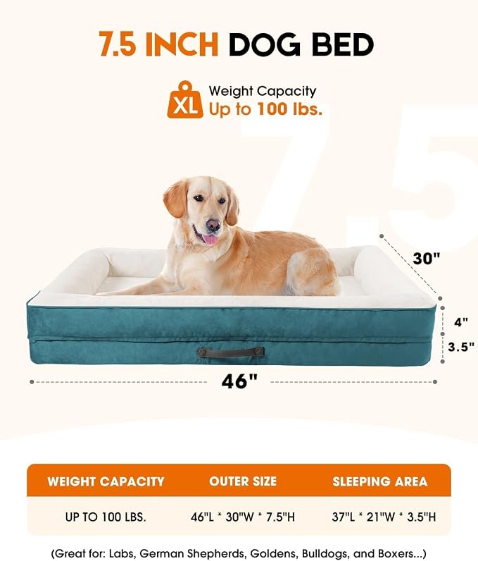 Upvilla Orthopedic Dog Bed XL, Four-Sided Dog Sofa, Washable Cover, Blue | Removable Waterproof Dog Bed Cover, Egg-Crate Orthopedic Foam, Built-In Carry Handle, Indoor Large Pet Beds, Cat Beds