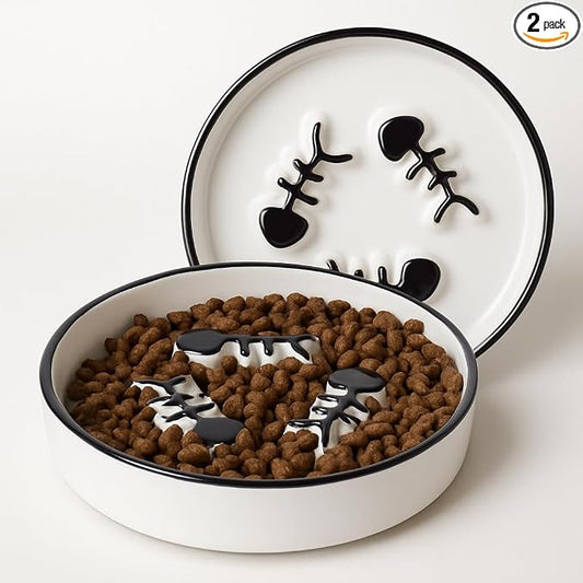 Ceramic Cat Bowls Set, Whisker-Friendly Feeding Dishes, Wet & Dry Food, 2-Pack