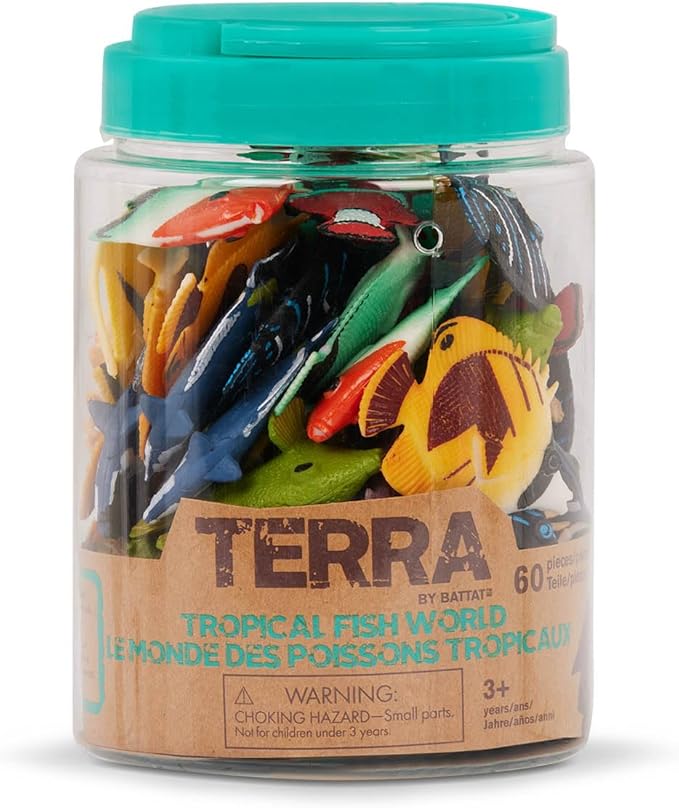 Terra by Battat – 60pcs Tropical Fish & Crab Toys – Mini Plastic Ocean Animal Figurines for Kids – Realistic Sea Creatures in Tube – Sensory Educational Playset for Toddlers Ages 3+