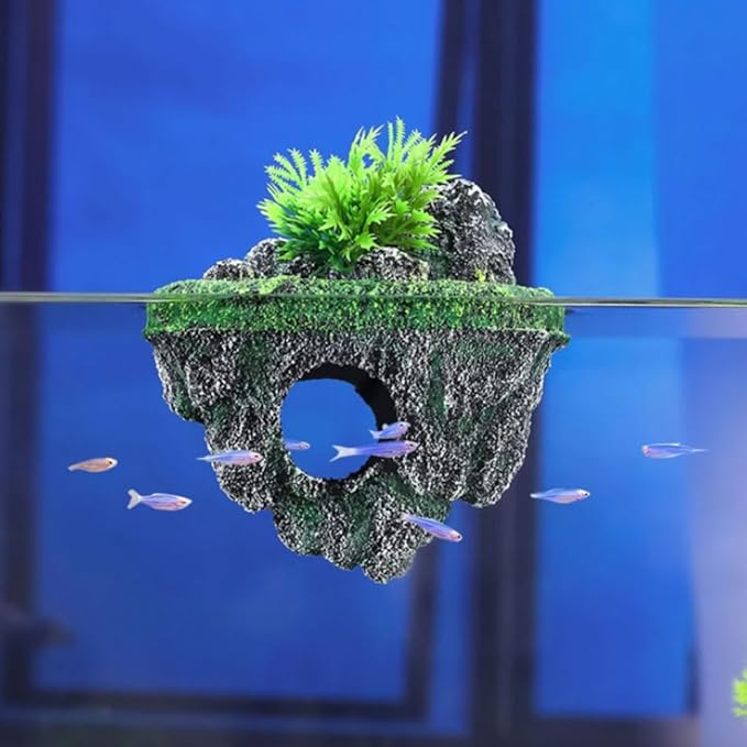 Aquarium Floating Island Decorations,Fish Tank Decorations, Interactive Fish Tank Toy for Betta Fish, Guppies, Goldfish, Shrimps, and Hermit Crabs