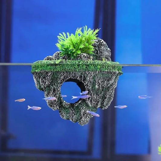 Aquarium Floating Island Decorations,Fish Tank Decorations, Interactive Fish Tank Toy for Betta Fish, Guppies, Goldfish, Shrimps, and Hermit Crabs