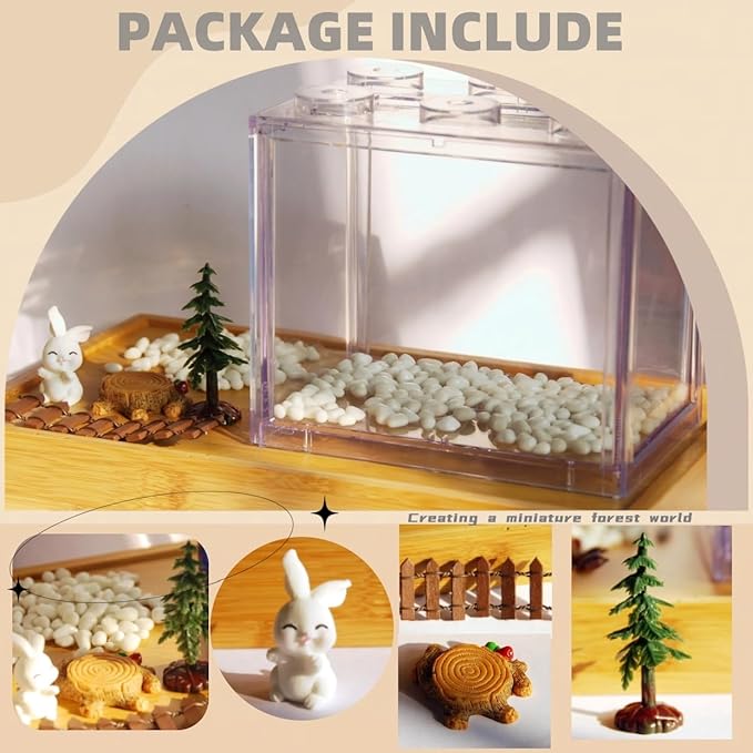 Small Betta Fish Tank, Stackable Mini Aquarium Tank Kit with Aquarium Gravel & Forest Micro Landscape, 0.6 Gallon Acrylic Cube Fish Bowl for Sea Monkeys Shrimp Snails (Clear)
