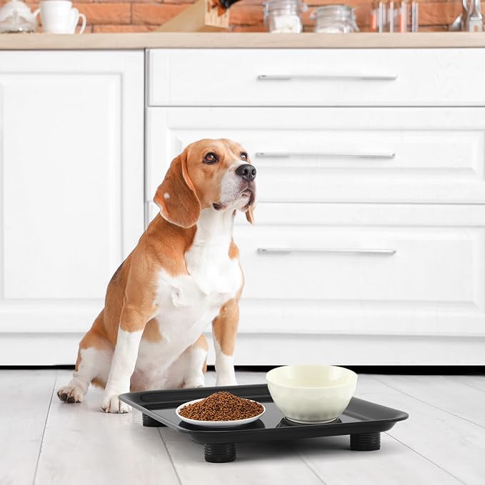 Marsui Ant Proof Pet Food Tray, Waterless Raised Cat Dog Bowl Stand with Adjustable Legs, No-Fill Physical Barrier for Indoor Feeding Station, Kitchen Sweets and Trash Area(23mm-37mm,Black)