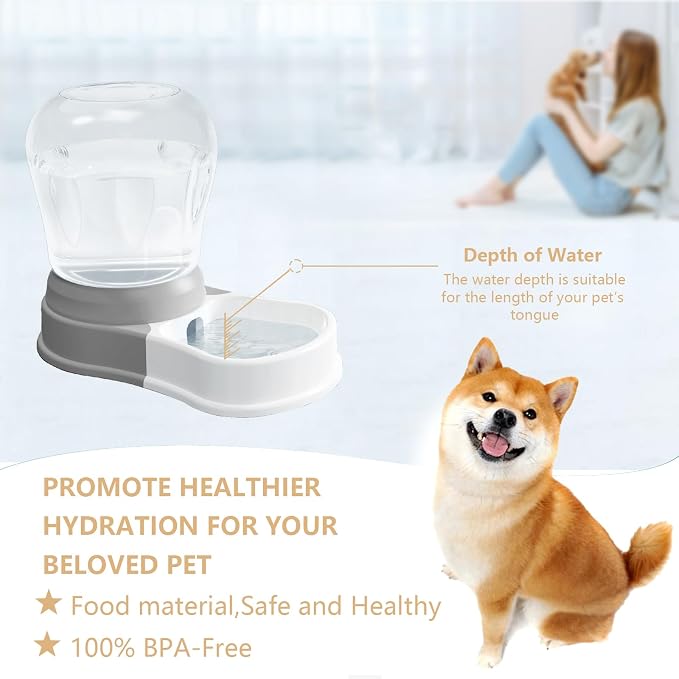 STALTWO 1 Gallon Automatic Gravity Dog Water Dispenser, BPA-Free, Grey | Pet Water Dispenser, Large Capacity Water Feeder for Cats and Dogs, Refill Less Often