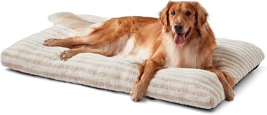 FURTIME Washable XL Dog Bed for Extra Large Dogs, Deluxe Dog Crate Beds | Comfy Fluffy Kennel Pad Anti-Slip Pet Sleeping Mat, Machine Washable Dogs Pillow, 40"x27"x3.5", White