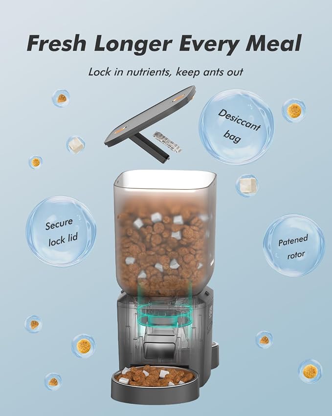 Automatic Cat Feeder for 2 Cats - 8L/34 Cups Dual Automatic Dog Feeder with Dog Food Dispenser for 2-18mm Dry Food, Timed Cat Food Dispenser, Up to 50 Portions 6 Meals Per Day, 10s Voice, Keep Fresh