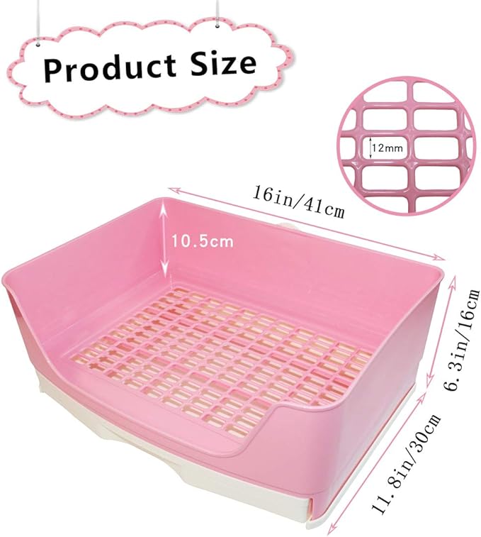 PINVNBY Large Rabbit Litter Box Bigger Pet Litter Pan Trainer with Drawer Corner Toilet Box for Adult Guinea Pigs Chinchilla Ferret Hedgehog Small Animals(Pink)