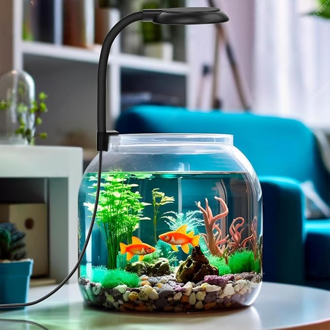 DaToo Mini Clip On Aquarium Light 7W Dimmable Small Fish Tank Light USB Moving Lamp with White Red Blue Green LED for 1 to 3 Gallon Tanks (with Timer)