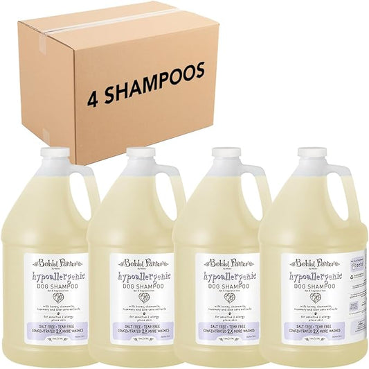 Bobbi Panter Hypoallergenic Dog Shampoo Honey, Aloe Vera, Chamomile & Rosemary – Dye & Fragrance Free Natural Formula for Sensitive & Allergy Skin, Tear-Free, 30:1 Concentrate, 1 Gallon (Case of 4)