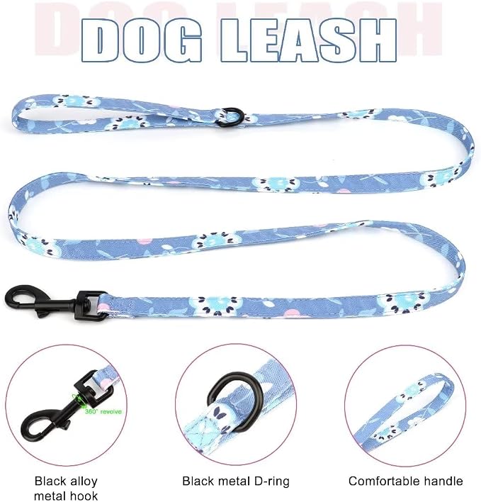 Beirui Cute Dog Collars,Harnesses,Leashes Set, Floral Pattern, Purple,XXS | Girl Dog Harness Set with Flower, Adjustable and Soft Mesh Lining, For Puppies Small & Extra Small Dogs Daily Walks