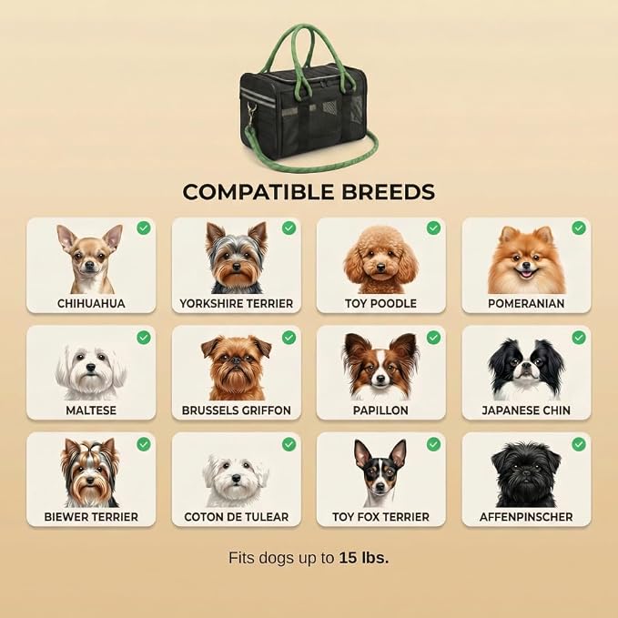 Soft-Sided Dog & Cat Carrier | for Car Rides, Vet Visits, Errands & Daily Outings | Fits Small Dogs & Cats Up to 15 lbs | 18" L x 11.5" H | Yorkies, Chihuahuas & More