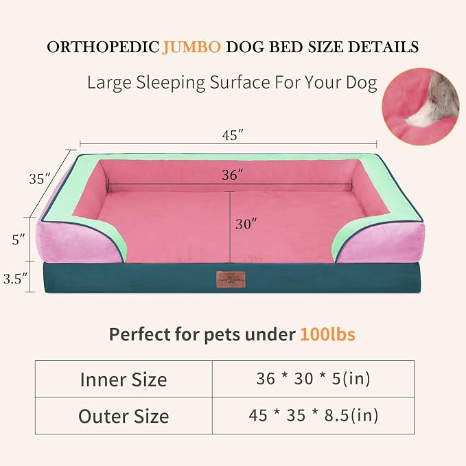 Comfort Expression Orthopedic Dog Bed for Extra Large Dogs with Bolster | Waterproof Dog Couch Bed with Washable Cover & Non-Slip Bottom, Supportive Egg Crate Foam XL Pet Bed, 45x35 Inch