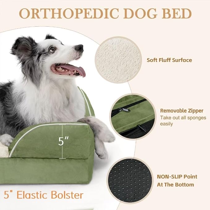 Comfort Expression Orthopedic Dog Bed for Extra Large Dogs with Bolster | Waterproof Dog Couch Bed with Washable Cover & Non-Slip Bottom, Supportive Egg Crate Foam XL Pet Bed, 42x30 Inch