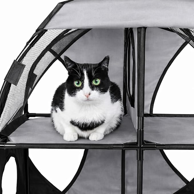 Pet Life ® 'Kitty-Play' Obstacle Easy-Assembly and Collapsible 2-Level Portable Interactive Engaging Travel Cat Tree or Kitty Maze Lounger