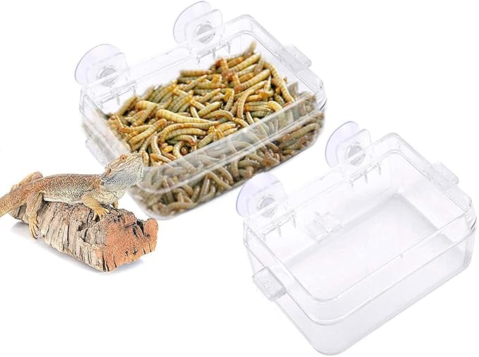 Reptile Feeder Chameleon Bowl 2 Pcs Anti-Escape Food Dish Bowl with Suction Cup for Chameleon Iguana Lizard Reptile Food and Water Feeding (White, S)