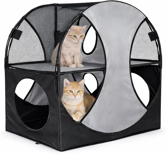 Pet Life ® 'Kitty-Play' Obstacle Easy-Assembly and Collapsible 2-Level Portable Interactive Engaging Travel Cat Tree or Kitty Maze Lounger