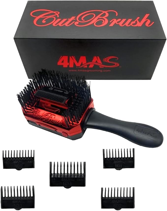4MAS Self-Grooming CutBrush (Black and Red) Mod 3 with 5 Comb Attachments and Charging Cable