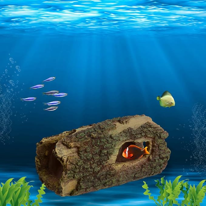 Saim Aquarium Resin Hollow Tree Trunk, Artificial Wood Cave Betta Fish House Aquarium Decoration, Suitable for Betta Cichlid Cave Rocks, Aquariums Hideout/Shelter