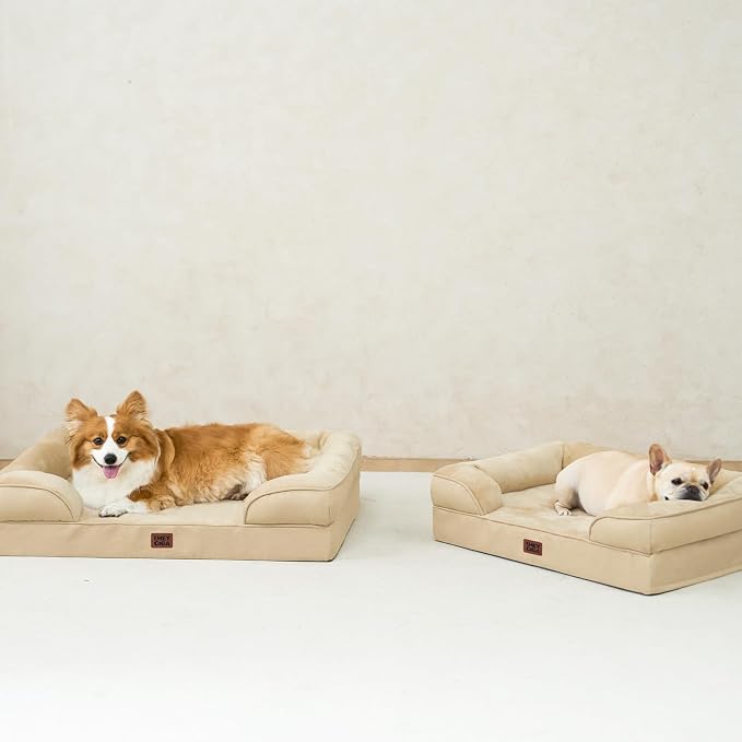 EHEYCIGA Orthopedic Dog Beds Large Sized Dog, Waterproof Washable Pet Bed | Non-Slip Bottom and Egg-Crate Memory Foam XL Dog Couch Bed with Washable Removable Cover, Greige