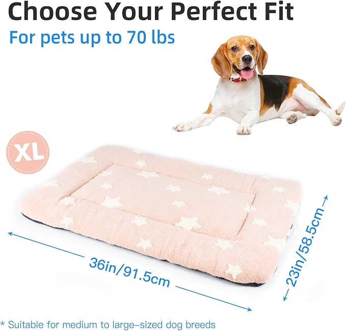 Mora Pets Dog Crate Pad Washable Dog Bed for Crate Flat Cat Pet Kennel Mat | Soft Dog Bed Mat, Crate Pad for Dog Cages Cozy Sleeping Liner, Pet Pillow Cushion Large Puppy Bed Cute Anti Slip Pink 36 x 23