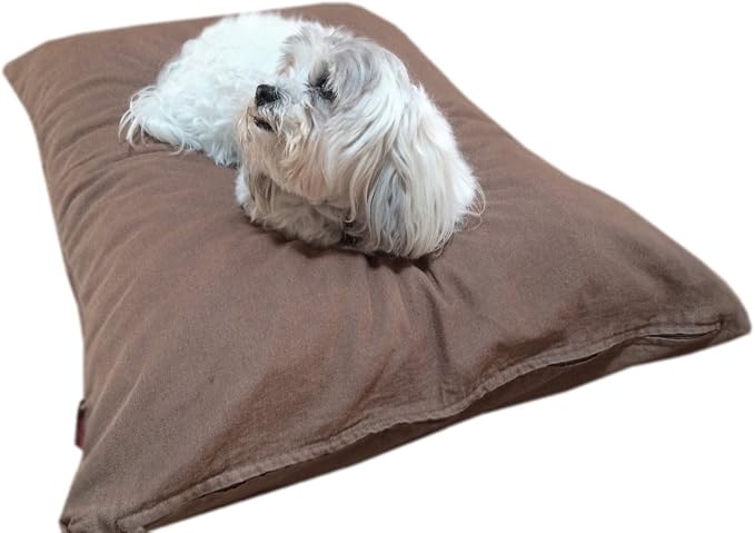 Durable Comfort Micro-Cushion Memory Foam Pet Dog Pillow Bed with Waterproof Liner + External Cover for S,M,L Dogs- Complete Set (Brown Denim, 36''x29'')