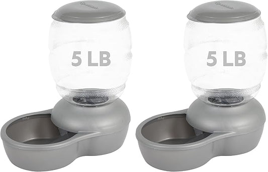 Petmate Replendish Feeder with Automatic Cat and Dog Feeder, 5 LB, Pearl Silver Grey, Made in USA (Pack of 2)