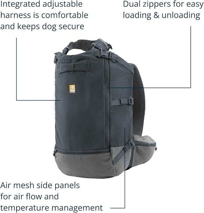Ruffwear, Hitch Hiker Dog Backpack Carrier, Hands-Free Dog Carrier Backpack with Breathable Mesh, EVA Foam Padding, Durable Polyester, Lightweight Design for Small Dogs, Basalt Gray, Small