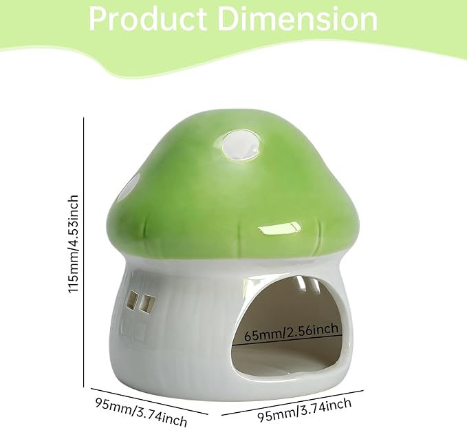 AnRui Ceramic Mushroom Aquarium Decor Cute House Betta Fish Tank Accessories Decoration Hideout Cave for Small Fish, Shrimp, Goldfish and Reptiles, Easy to Clean (Green, Small)