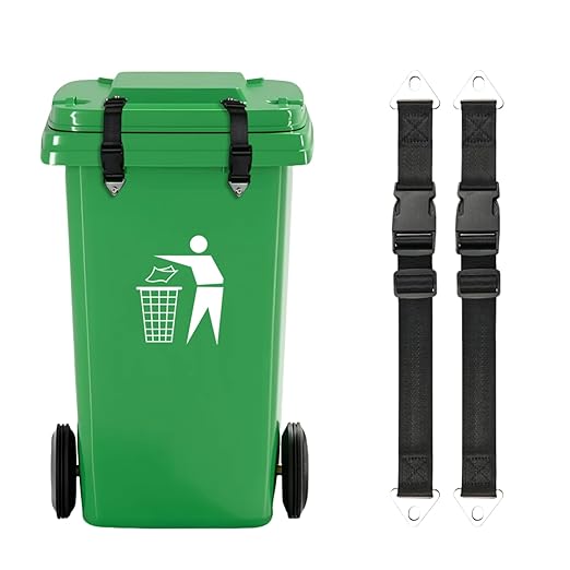 2 PCS Adjustable Dual-Claw Trash Can Lock Strap - Bear/Raccoon/Dog Proof, Anti-Rust Metal Buckle, One-Hand Release (Deep Black)