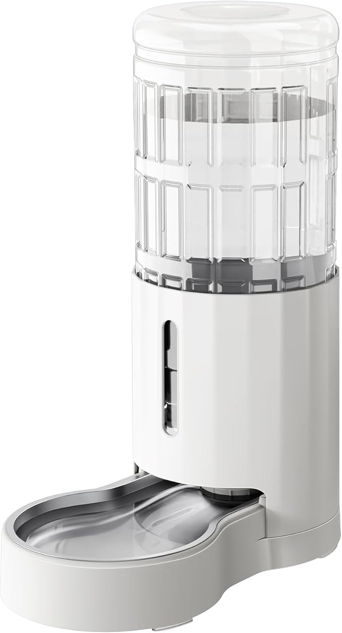 CZPET 2.5 Gallon Dog Water Bowl Dispenser, Automatic Dog and Cat Water Dispenser with Stainless Steel Bowl, Gravity Waterer, Large Capacity, and Quiet Drinking Area for Pets (9.5L,White)