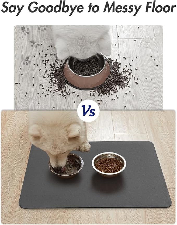 MontVoo-Absorbent Pet Feeding Mat-No Stains Pet Mat for Food and Water Bowl-Quick Dry Cat & Dog Food Mat Water Dispenser Mat-Pet Supplies Mat-Dog Water Bowl Mat for Messy Drinker,（Darkgrey,12"x19"）