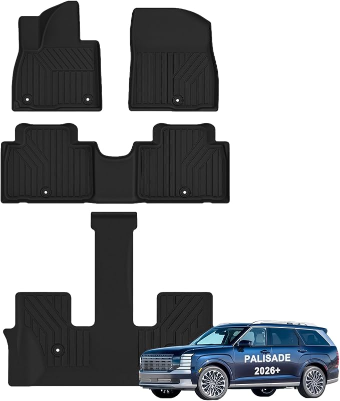 Floor Mats for 2026 Hyundai Palisade 7/8 Seats (Only Fit Gas), TPE All Weather Protection Car Mats Floor Liners for Palisade Accessories,Black