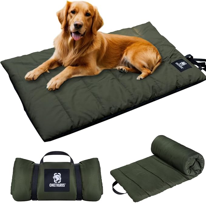 ONETIGRIS Large Dog Bed Washable Matteress Anti Slip Cushion for Pets Sleeping, 3.6ft by 2.2ft Water-Resistant Pet Bed for Indoor Outdoor(Green) | Foldable travel mat for dogs with soft insulated filling. Collapses compact for camping trips. Easy clean...