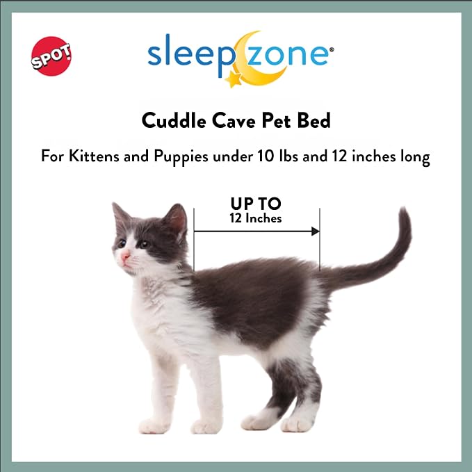 SPOT Sleep Zone Cuddle Cave - Cat Cave Bed for Indoor Cats and Mini Dogs, Durable, Comfortable, Washable for Kittens and Puppies Under 10 lbs and 12 inches Long, Corduroy Brown