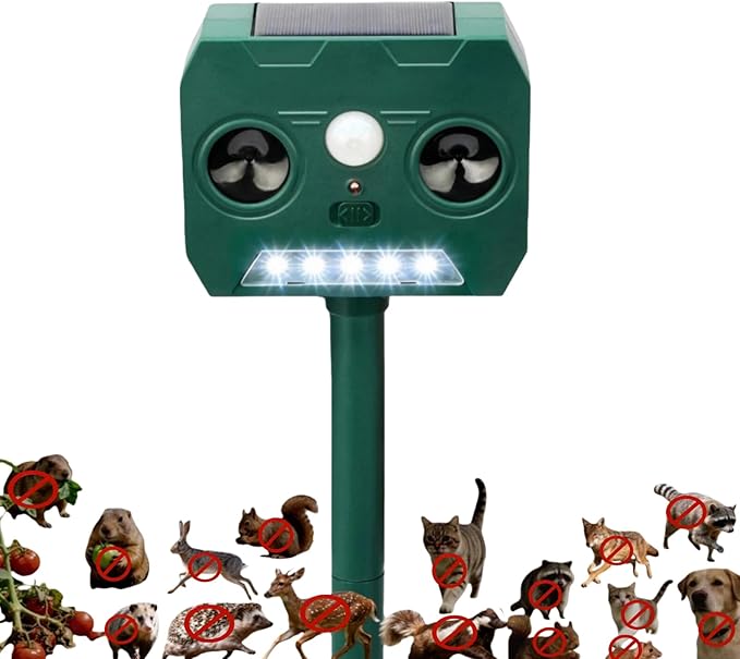 1 Pack 2026 Upgrade Solar Ultrasonic Outdoor Animal Repeller with Motion Sensor, Raccoons, Deer Squirrels, Dogs, Cats, Rabbits, and Skunks. IP65 Waterproof, with Flash Lights for Yard Garden