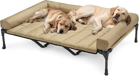 Veehoo Cooling Elevated Dog Bed Add Removable Waterproof Bolster Cushion Mat, Raised Pet Cot with Breathable Teslin Mesh, No-Slip Feet, Dog Couch Bed for Indoor Outdoor, 59x37.5inches, Beige, CWC2331B