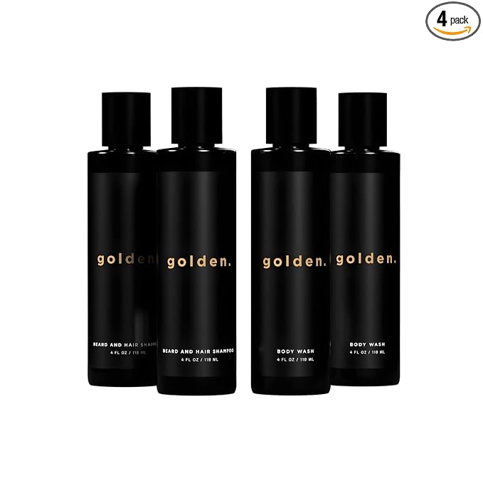 Golden Grooming Co. 3-in-1 Men’s Body Wash, Shampoo & Beard Wash – Hydrating Full Body Cleanser for All Skin Types – Fresh Tea Tree Scent – Naturally Derived Formula – 4-Pack Value Bundle
