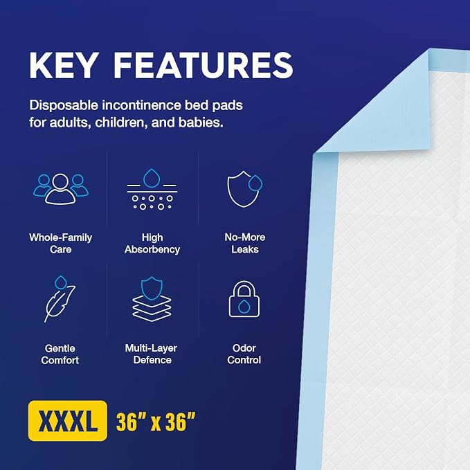 PULP Chucks Pads Disposable Adult 36 x 36 | 50 Underpads | Extra Large Absorbent Incontinence Bed Pads | Pee Pads for Adults, Kids, Elderly & Babies | Waterproof & Leakproof | Dog Pads
