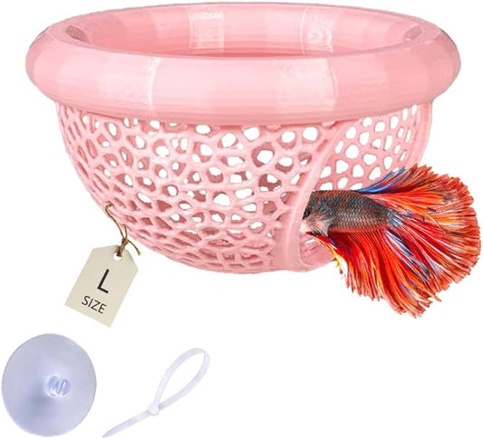 Floating Betta Hammock with Suction Cup, Shrimp Cave, Betta Fish Feeding Rings,3D Printed Aquarium Decor (Pink, Large)
