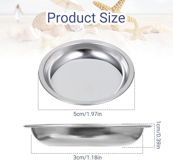 4 Pack Hermit Crab Food and Water Bowl, Small Stainless Steel Reptile Feeding Dish Bowl Mini Feeding Dishes for Hermit Crab Lizard Gecko Bearded Dragon Chameleon (2" W x 2" D x 0.4" H)