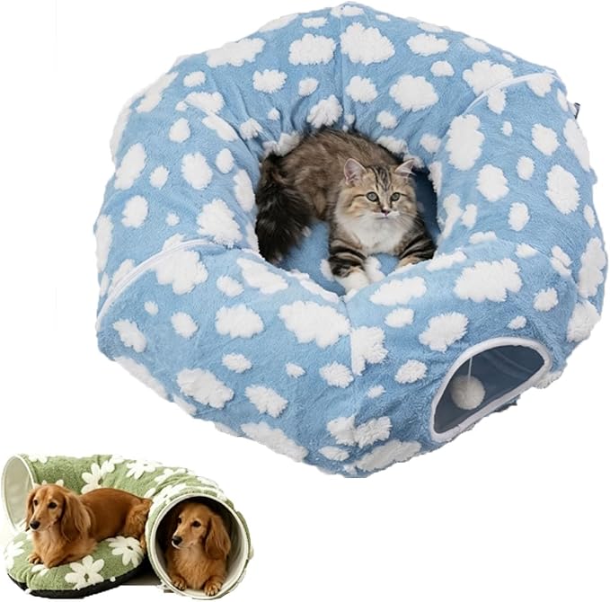 2026 New Tunnel Bed for Dachshund Dog,Dachshund Tunnel Bed - Flower Design Plush Foldable Dog Bed,Cat TunnelBed for Indoor Cats Tunnel Donut with Cushion and Play Ball,2 in 1,Detachable (C)