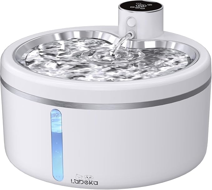 Wireless Cat Water Fountain [with Stainless Steel Tray], 84oz/2.5L Pet Fountain for Cats Inside, Cat Fountain for Drinking with Motion Sensor