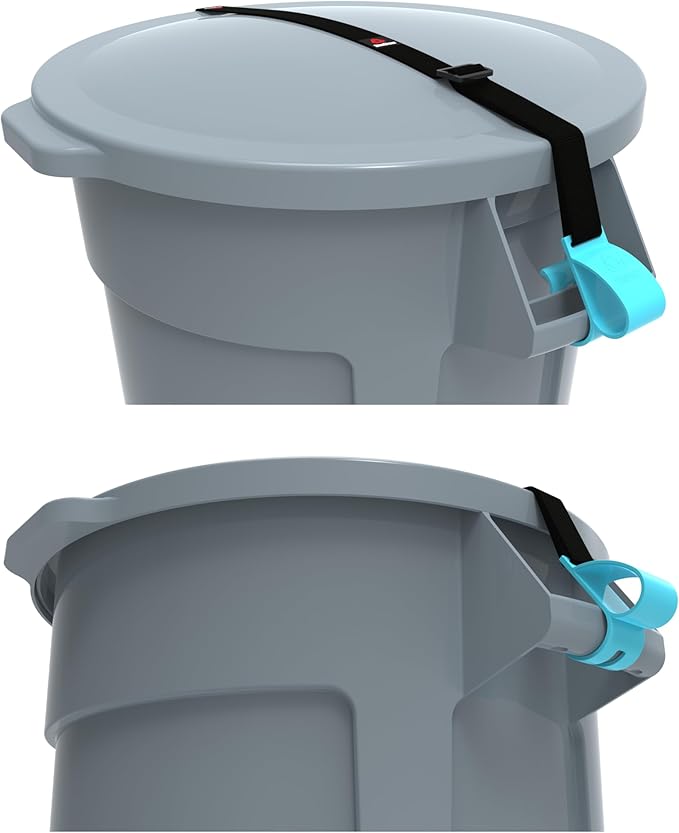 SideArm by BinClaw – Heavy-Duty Trash Can Lock for Round Cans with Handles, Universal Fit (32–96 Gal), Dual Clasp Protection, No Tools Installation, Animal & Wind Resistant, Touch-Free Lid Lift (Blue)