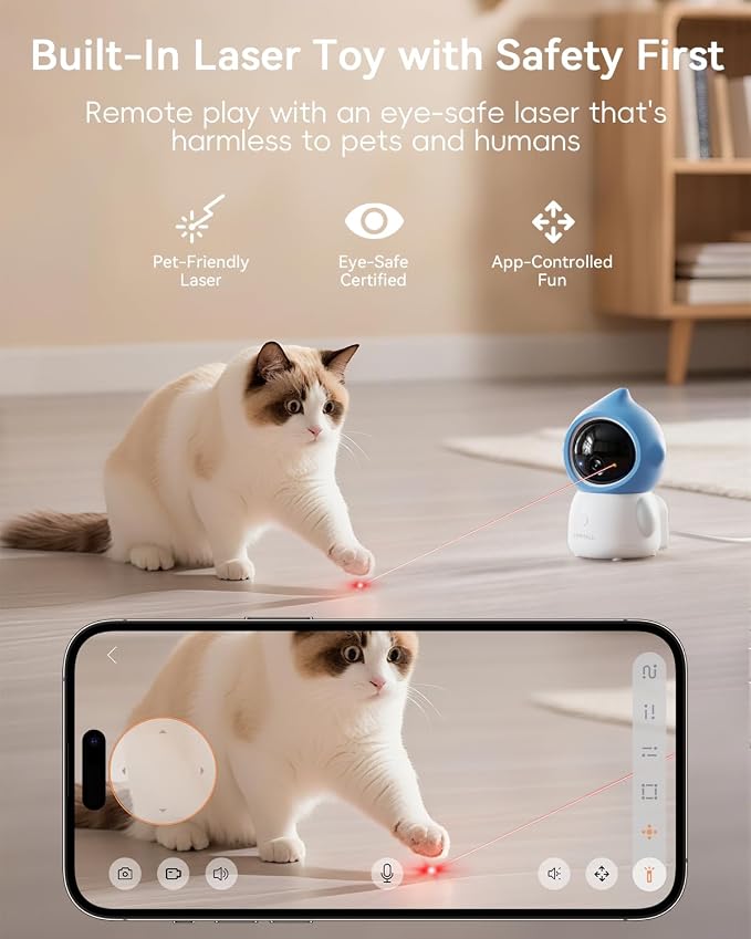 ZUMIMALL Pet Camera with Laser Toy, 2K WiFi Dog Cat Camera with Phone App | Features auto tracking, AI/PIR smart pet detection, 2-way talk, privacy protection, 2k camera with laser, Supports Alexa