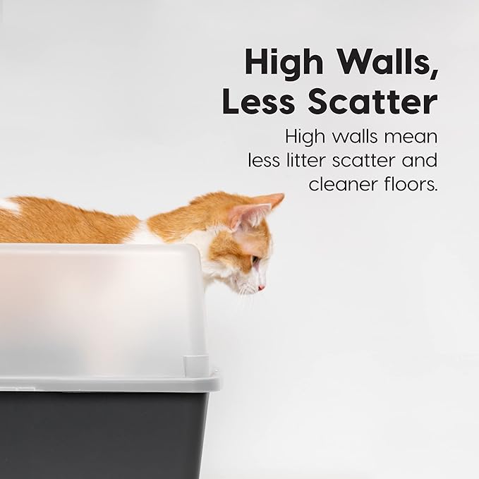 IRIS USA Cat Litter Box Large Open Top with High Sided Walls Tall Scatter Shield Scoop Included Easy Clean Plastic Pan Stain Resistant for Big Cats Kittens Indoor Multi-Cat Households