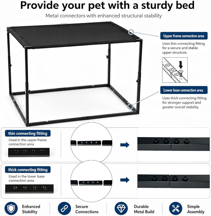 Adjustable Bedside Dog Bed for Medium Dogs | Elevated Co-Sleeper Dog Bed with Metal Frame, Thick Supportive Cushion Mattress & Washable Cover, Dog Bedside Sleeper